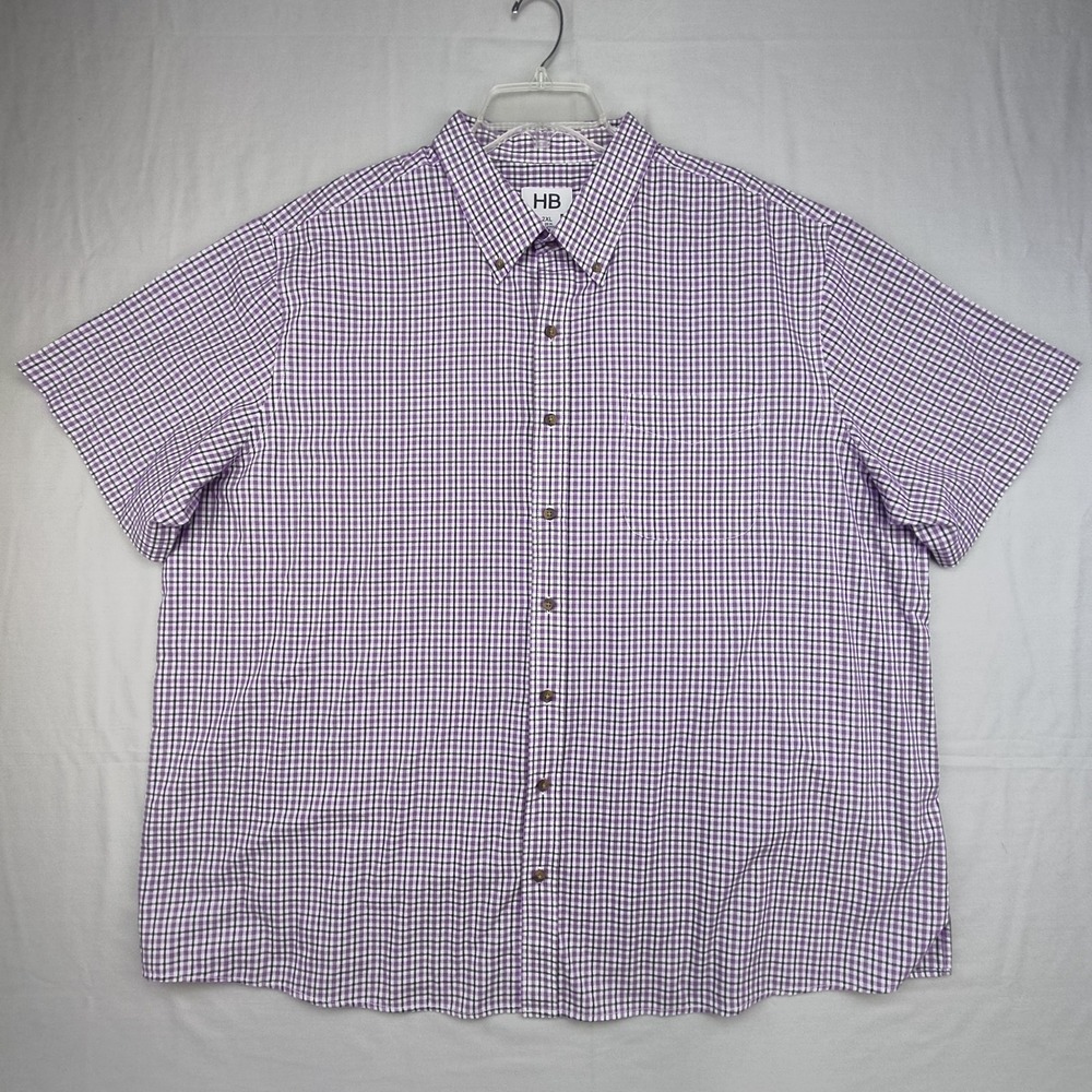 HB Shirt Mens 2XL Purple Gingham Plaid Short Sleeve Button Down Pocket Cotton